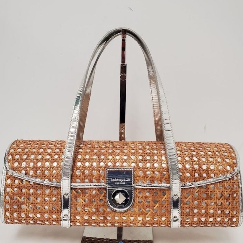 Vintage Kate Spade Wine Wicker Bag Basket Bucket Silver Tote